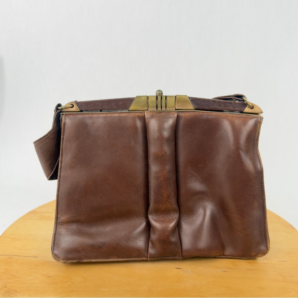Vintage 1950s-60s Leather Frame Purse Structured “Doctor Bag” Style Handbag OOAK